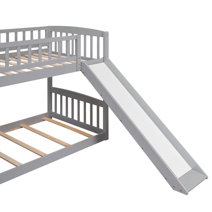 Twin Over Twin Bunk Stairway Bed With 2 Drawers And Slide - Gray
