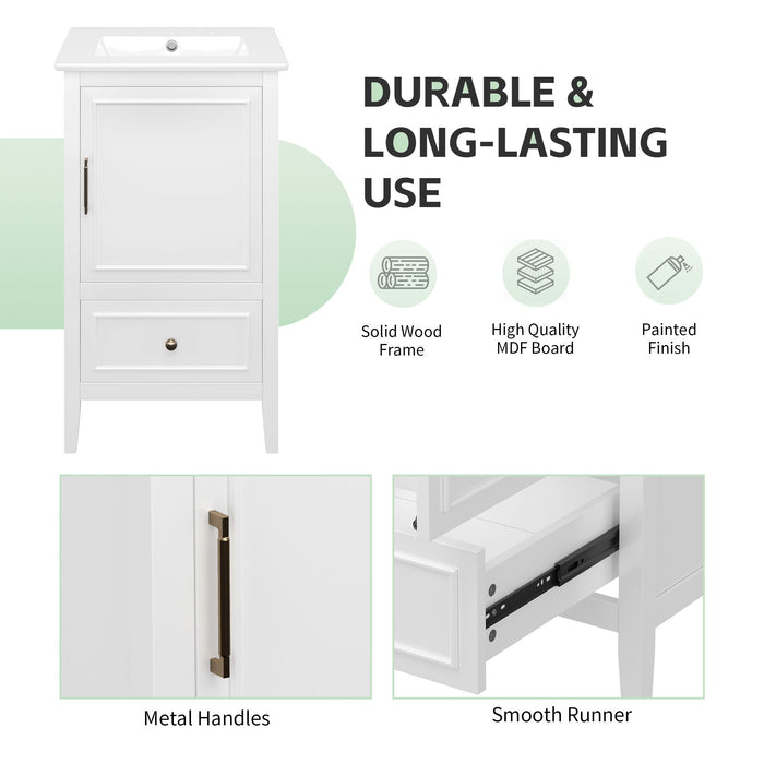 Modern Bathroom Vanity With Sink, Cabinet Storage, Drawer & Adjustable Feet