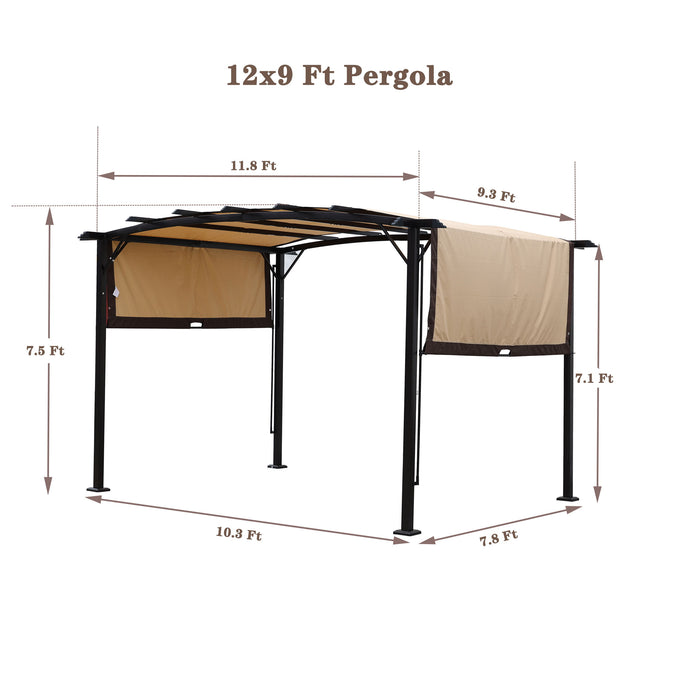 12 X 9 Ft Outdoor Pergola Patio Gazebo, Retractable Shade Canopy, Steel Frame GraPE Gazebo, Sunshelter Pergola For Gardens, Terraces, Backyard