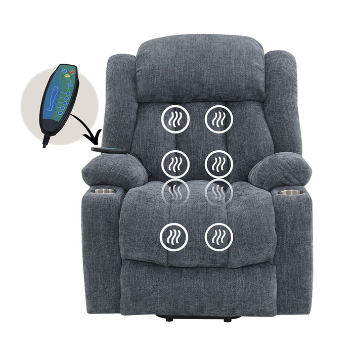 Omarion - Power Recliner With Lift, Heating & Massage - Blue Chenille