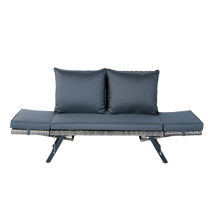 1 Pieces Patio Wicker Side Foldable Bench Patio Backyard Conversation Bench Gray Wicker - Dark Gray