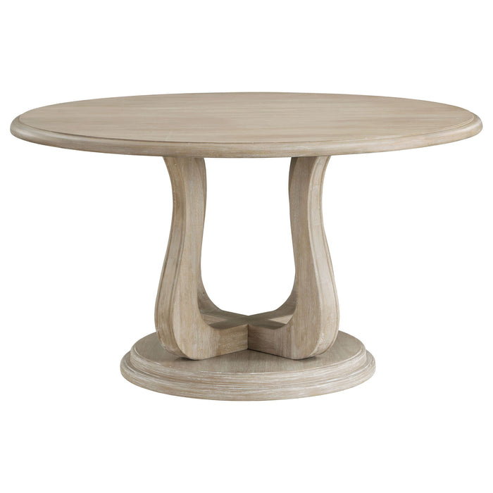 Rodota - 5 Piece Round Dining Table Set With Upholstered Chairs - White Washed