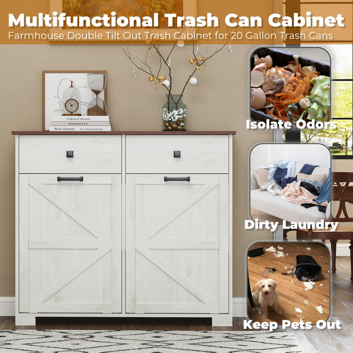 Double Tilt Out Trash Cabinet With Hideaway Drawer And Barn Door Style