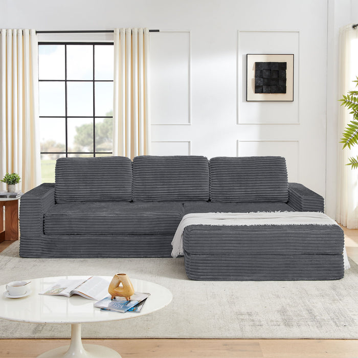 Modern Minimalist L Shape Modular Sectional Sofa, Corduroy Couch