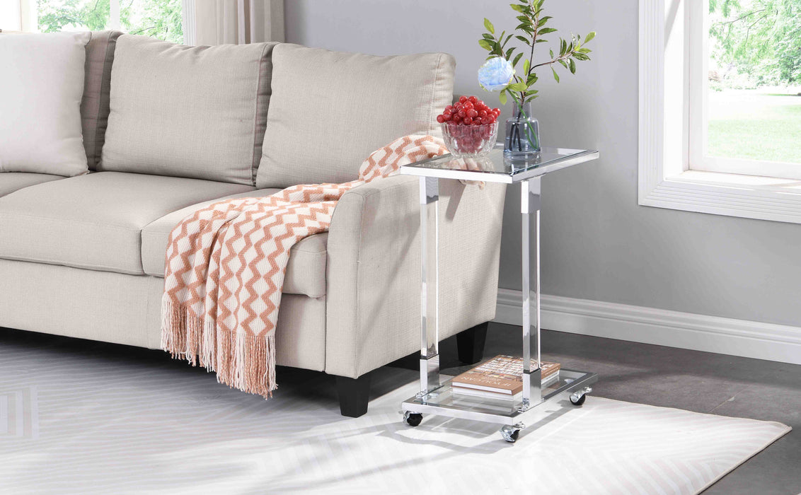 Chrome Glass Side Table, Acrylic End Table, Glass Top C Square Table With Metal Base For Living Room, Bedroom, Balcony Home And Office