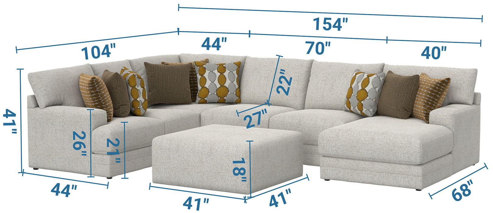 Tori - Sectional With Comfort Coil Seating, Cocktail Ottoman And Accent Pillows Included