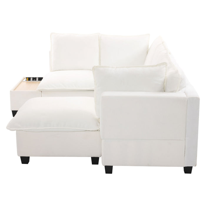 U-Shaped Sectional Modular Sofa With A Movable Ottoman, A Coffee Table With Hidden Charging Devices For Living Room
