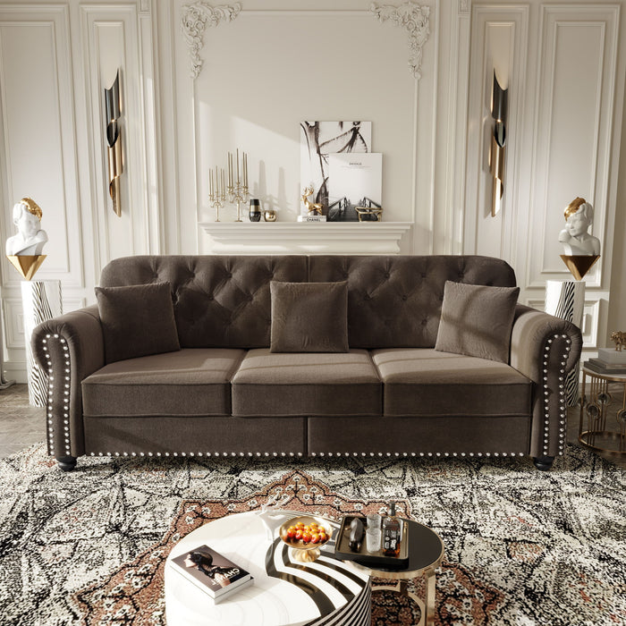 Upholstered Sofa Set With Nailhead Trim And Rolled Armrests, Includes Pillows