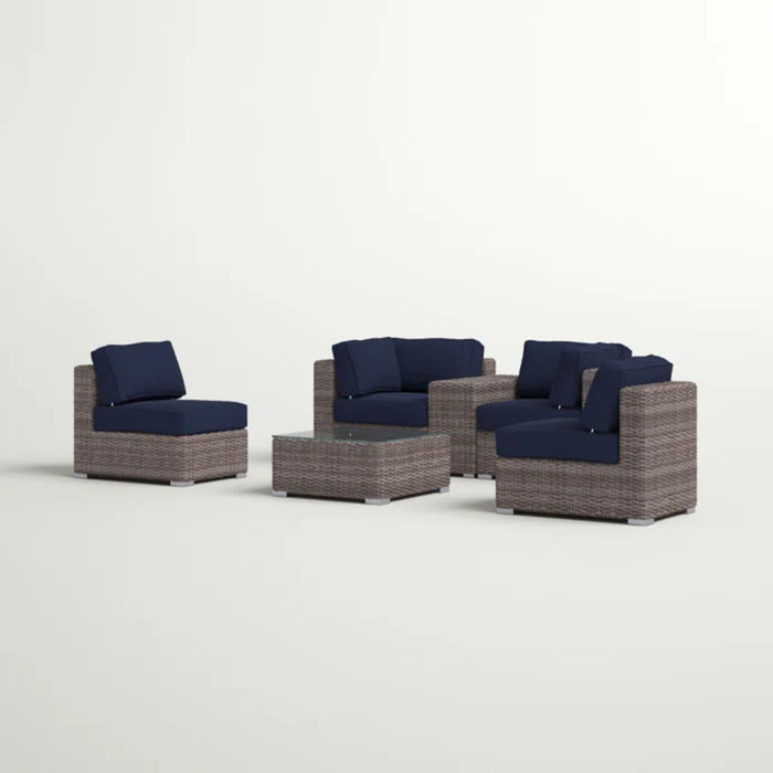 Wicker Seating Group Set With Table And Cushions