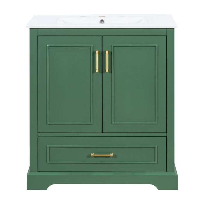 Bathroom Vanity With Sink, 1 Divided Drawer And 2 Soft Close Doors With Double Shelf