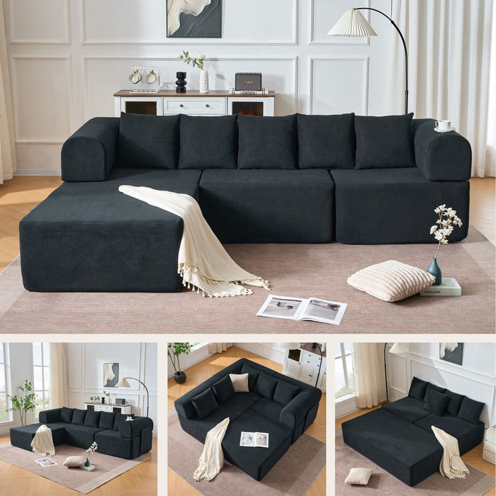 Modular L-Shaped Sectional Sofa With Deep Seat, Movable Chaise & 5 Pillows