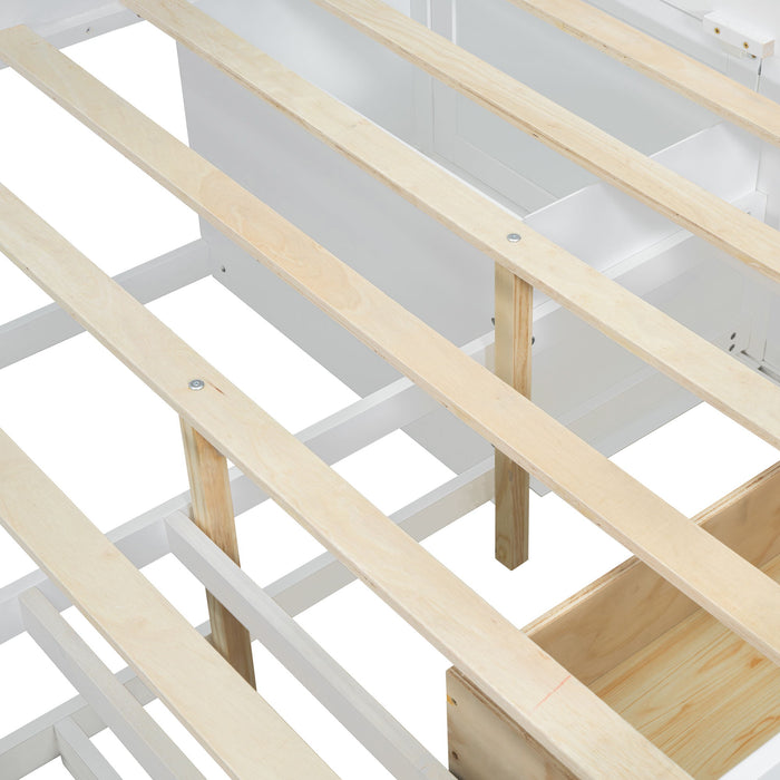 Daybed With 2 Bedside Cabinets, Upper Shelves And 4 Drawers