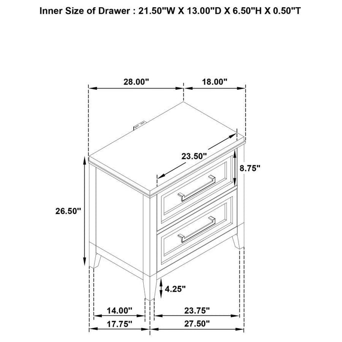 Marielle - 2-Drawer Nightstand Bedside Table - Distressed White