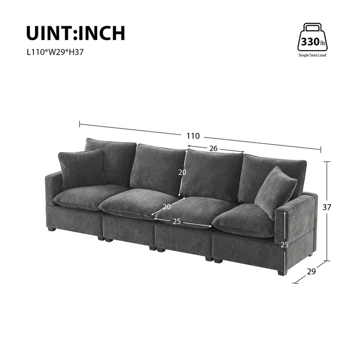 110 X 29" Modern Modular Sofa, 4 Seat Chenille Sectional Couch Set With 2 Pillows Included, Freely Combinable Indoor Funiture For Living Room, Apartment, Office, 2 Colors