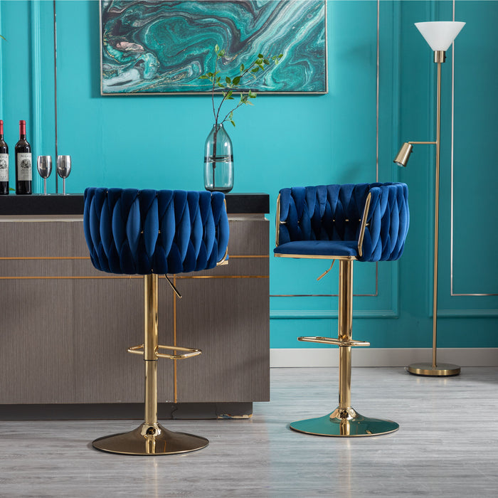 (Set of 2) Bar Stools, With Chrome Footrest And Base Swivel Height Adjustable Mechanical Lifting Velvet And Golden Leg Simple Bar Stool - Sky Blue