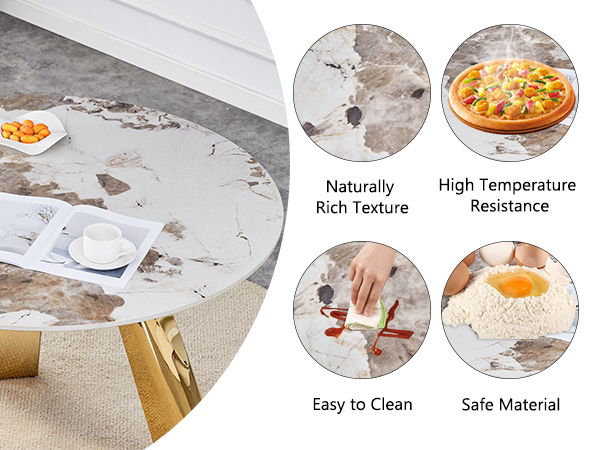 Marble Grained Stone Round Table Three - Legged Round Table With Stainless Steel Plated Legs Natural Healthy And Environmentally Friendly Round Table