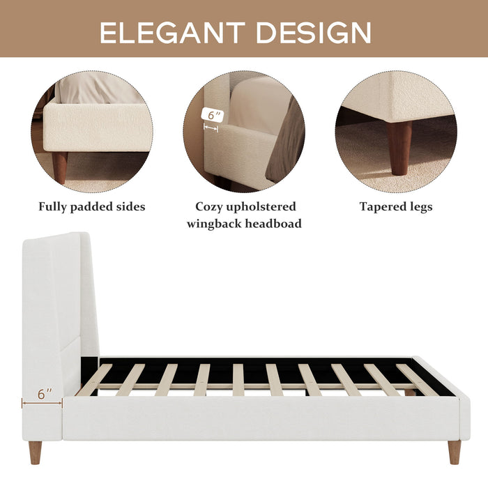Upholstered Modern Platform Bed With Wingback Headboard