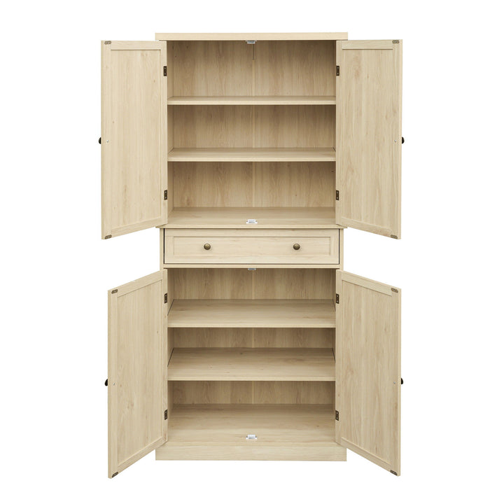 4 Door Storage Cabinet With 1 Drawer And 4 Adjustable Inner Shelves - Natural