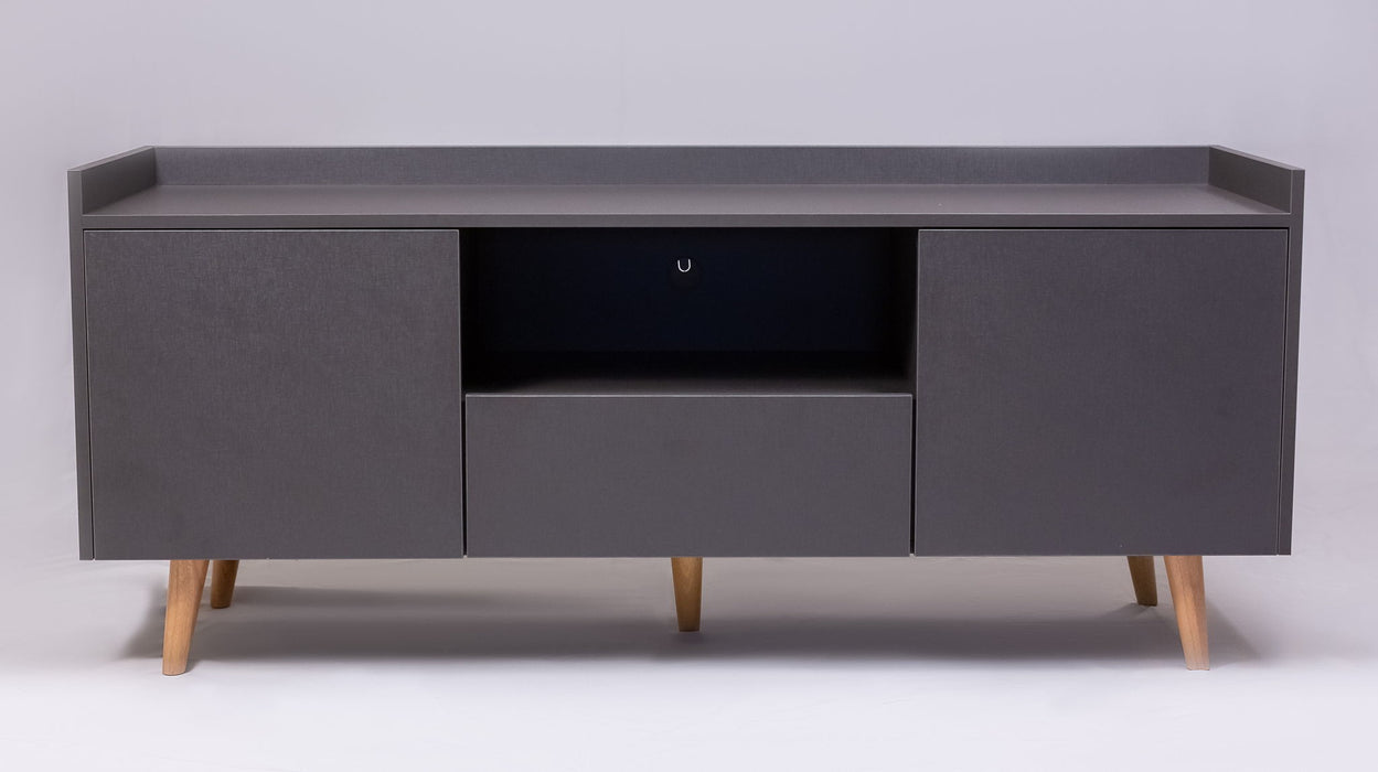 TV Stand For TVs Up To 60" With Open Storage Shelf, 2 Doors, 1 Drawer And Cable Management
