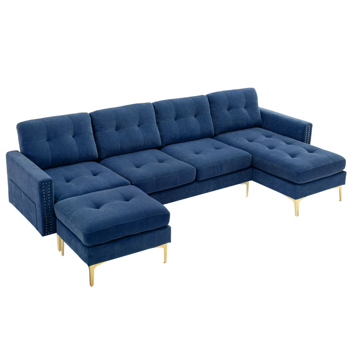 Modern L - Shape Convertible Sectional Sofa With Movable Ottoman