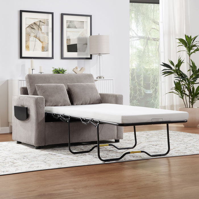 Sleeper Sofa With Foldable Mattress, USB Ports, Side Table & Storage Pocket