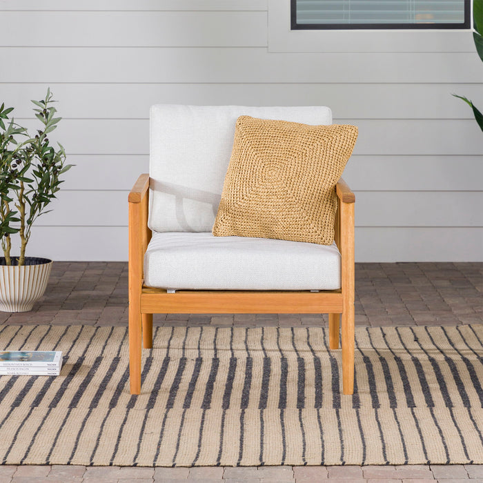 Contemporary Cushioned Eucalyptus Wood Patio Accent Chair