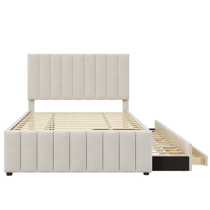 Upholstered Platform Bed With Twin Size Trundle And 3 Drawers