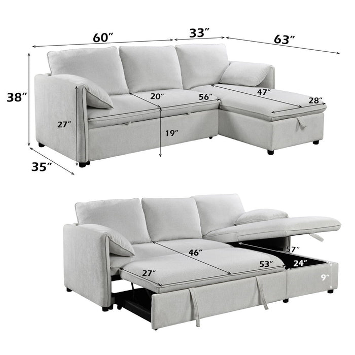 Yaroslav - Reversible Sectional Sofa With Sleeper & Storage - Cream Chenille