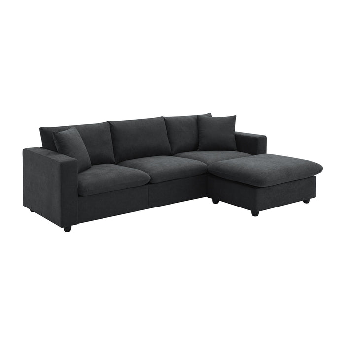 Modern Sectional Sofa With Throw Pillows, Cloud L Shaped Couch Set With Wide 4 Seat Comfy Couch Set With Movable Ottoman