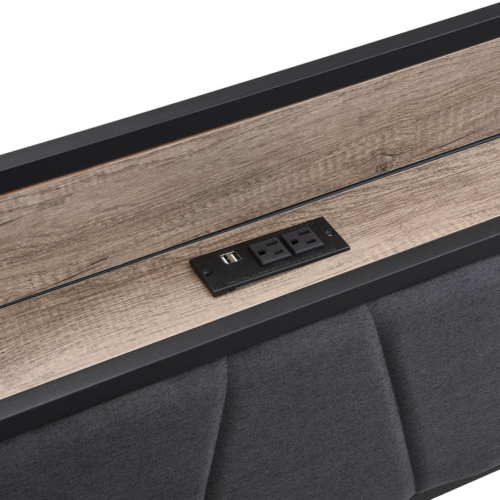 Modern Bed Frame With LED Lights, Upholstered Headboard, USB Charging