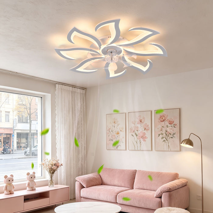 Flower Ceiling Fan With Remote Controlled LED Light, Flush Mount DC Motor Fan
