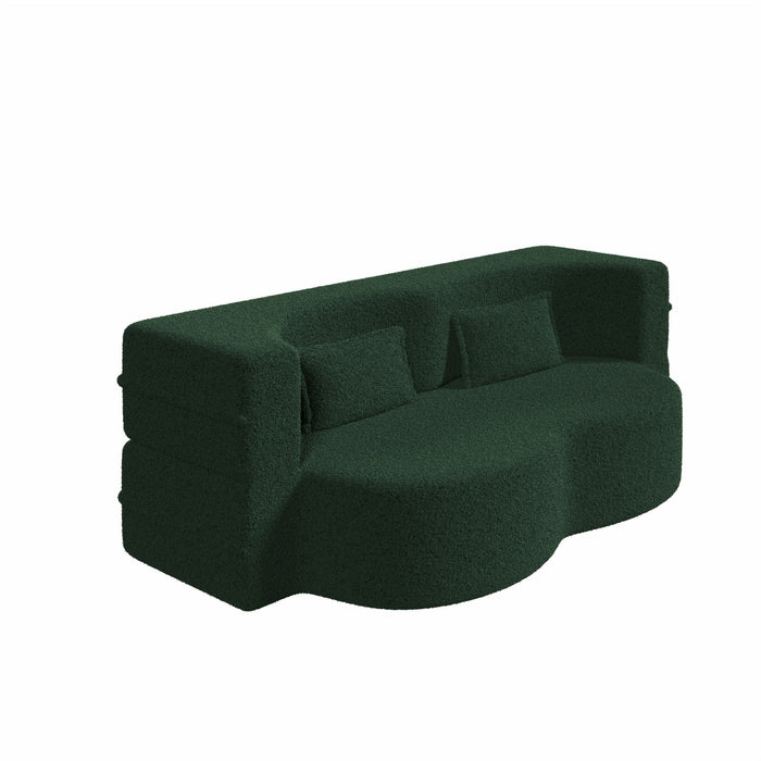 Modern Floor Sofa, With 2 Pillows, Convertible Teddy Fabric Foam Filled Bed