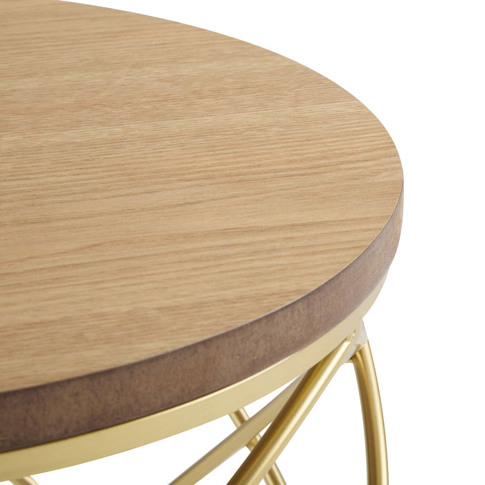 Contemporary Golden Side Table With Top And Metal Frame - Natural / Gold