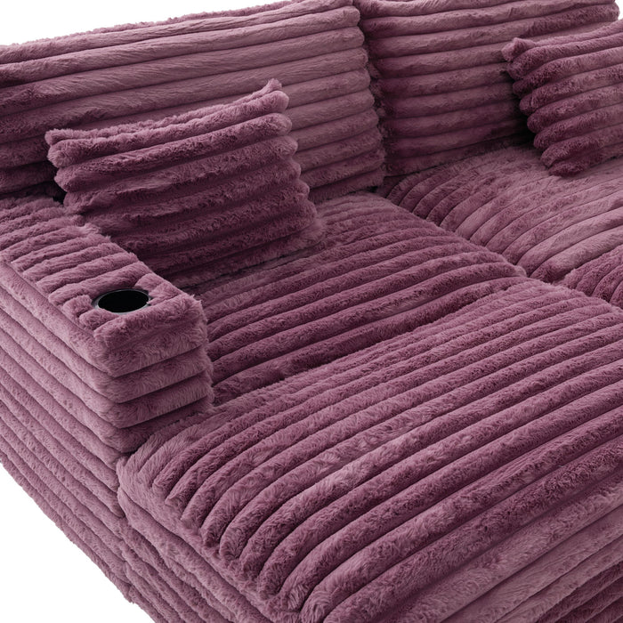 Plush Oversized Double Chaise Lounge Sofa Bed With USB Ports And Cup Holders