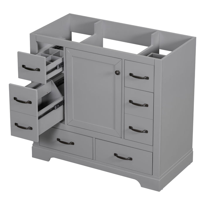 36" Bathroom Vanity Without Sink, Cabinet Base Only, 6 Drawers, Multi Functional Drawer Divider, Adjustable Shelf - Gray
