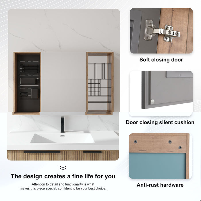 Wall Mounted Bathroom Mirror Cabinet With Storage - Imitative Oak