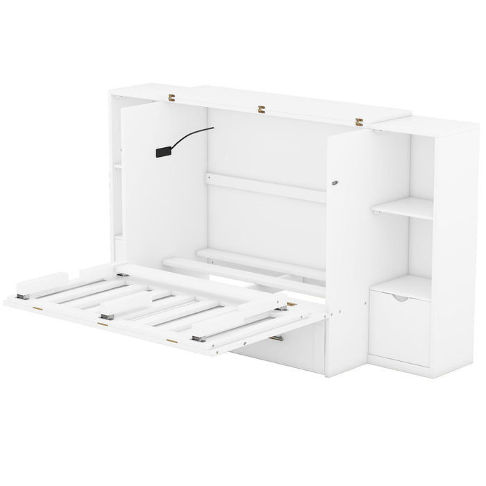 Murphy Bed With Shelves, Drawers And USB Ports