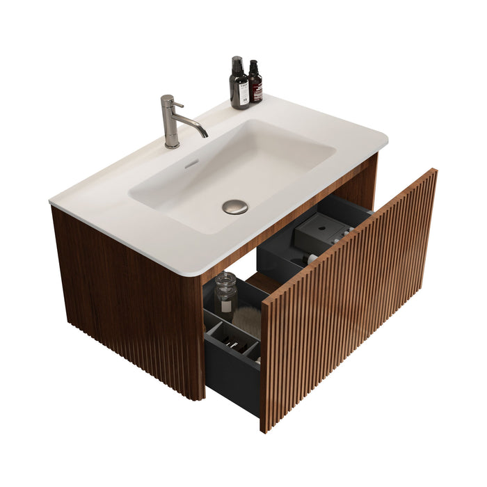 Etna - Striped Bathroom Vanity With Ceramic Sink, Wall Mounted Floating Bathroom Vanity For Modern Bathroom