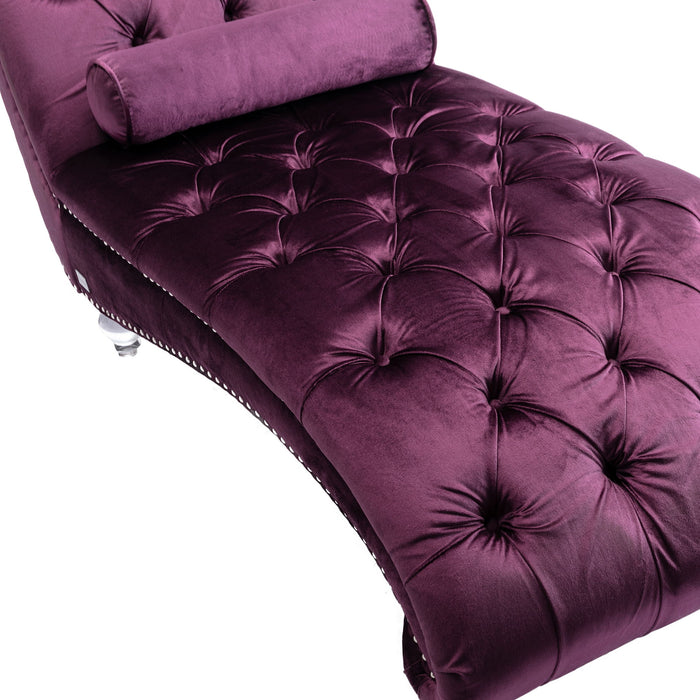 Velvet Chaise Lounge Indoor, Button Tufted Upholstered Chaise Lounge Chair With Pillow
