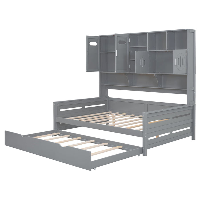 Daybed With All-In-One Cabinet And Shelf