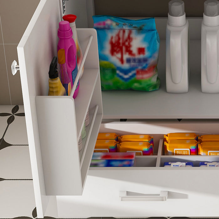 43" Bathroom Vanity, Multi Functional Cabinet, Doors And Drawer - White