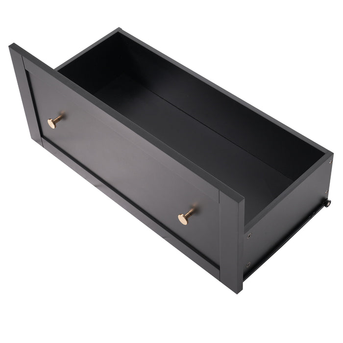 Freestanding Tall Bathroom Cabinet With Adjustable Shelves, Drawers, Soft Close Glass Doors