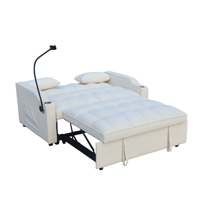 Modern Velvet Loveseat Futon Sofa With Pullout Bed, Adjustable Reclining Backrest, Toss Pillows