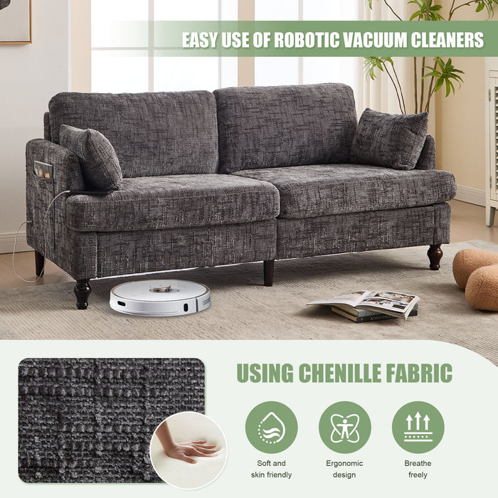 Chenille 2 Seater Sofa With LED Light, USB Charging Port, And Storage Bag