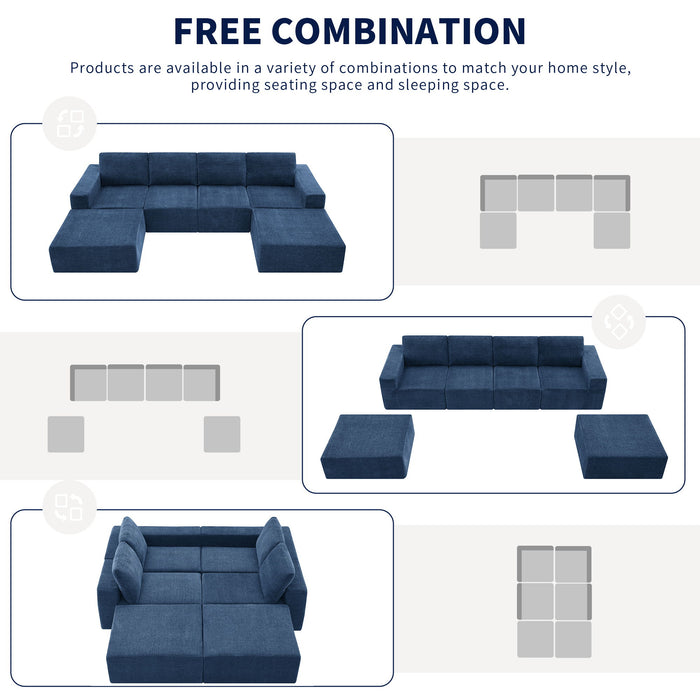 Modular U Shaped Sectional With Ottomans, Luxury Cloud Floor Couch With Deep Seat Fully Compressed Upholstered Sofa