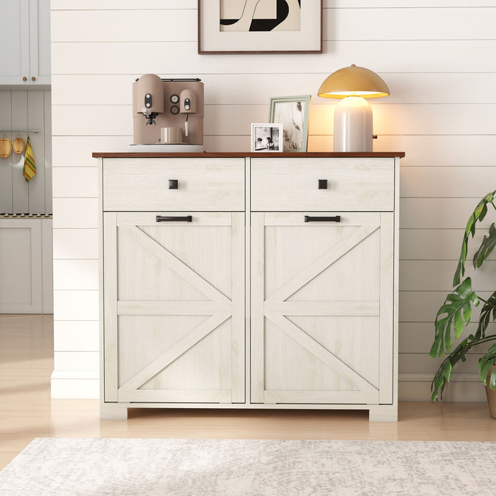 Double Tilt Out Trash Cabinet With Hideaway Drawer And Barn Door Style