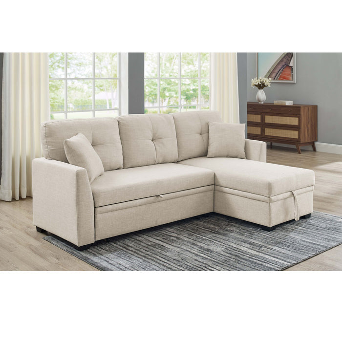 Upholstered Sectional & Pull Out Bed And Chaise Storage - Almond