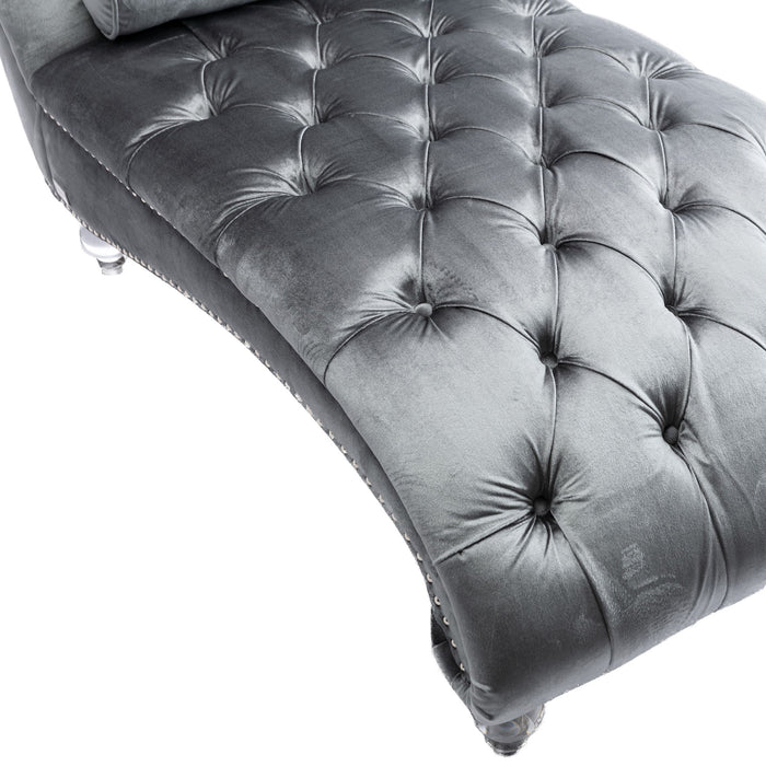 Velvet Chaise Lounge Indoor, Button Tufted Upholstered Chaise Lounge Chair With Pillow