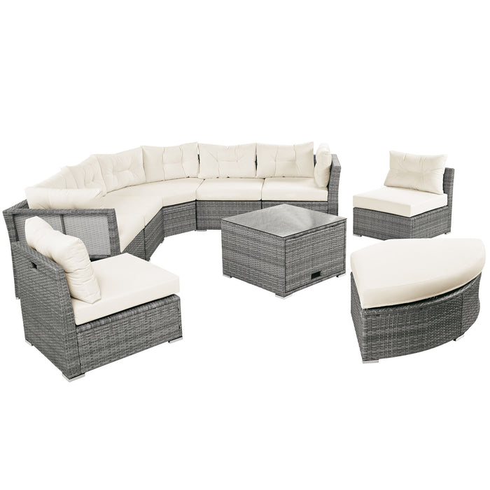 Patio Furniture Set Outdoor Daybed Rattan Sectional With Cushions And Center Table