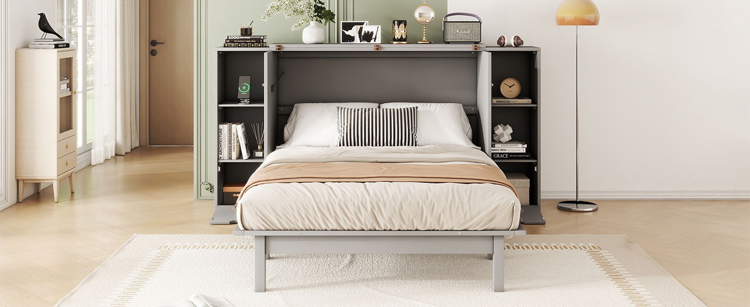 Murphy Bed With Shelves, Drawers And USB Ports